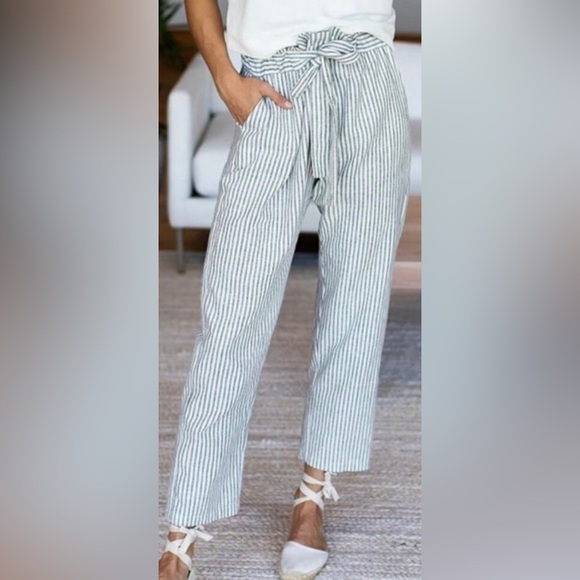 NWOT Maurices Striped Linen Blend Pull On Tie Waist Paper bag Pants Size Small - Picture 1 of 5